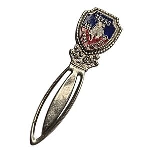VTG Texas Lone Star State Souvenir Bookmark Silver Tone Enamel Crest Shield Clip